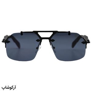 عکس از عینک آفتابی میباخ فریملس، با فریم مشکی، شکل چندضلعی، دسته مشکی و لنز دودی تیره مدل ZS98212