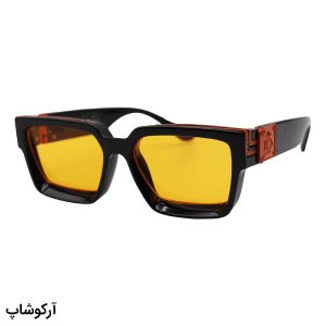 عکس از عینک میلیونر لویی ویتون با فریم مشکی و نارنجی، شکل مستطیلی و لنز نارنجی رنگ مدل Z1940E