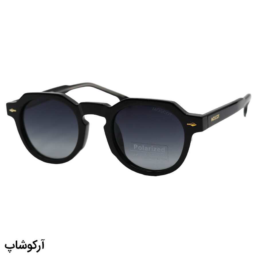 Black-Round-Frame-And-Black-Handle-And-Dark-Highlighted-Polorized-Uv-Protection-Lens-Moscot-Sunglasses-Model-P1209-Bl-1 عکس از عینک آفتابی پلاریزه موسکات با فریم گرد، رنگ مشکی، دسته سیمدار و لنز دودی سایه روشن مدل p1209