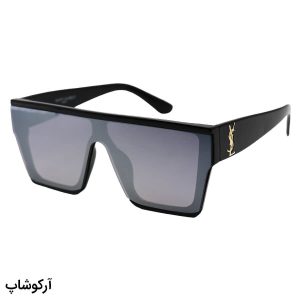 عکس از عینک آفتابی مردانه YSL با فریم مربعی شکل، مشکی براق، لنز آینه‌ای، یکسره و رنگ نقره‌ای مدل SLM58