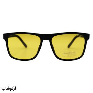 عکس از عینک دید در شب پلاریزه Police با فریم رنگ مشکی مات، شکل مربعی و لنز زرد رنگ مدل H1014
