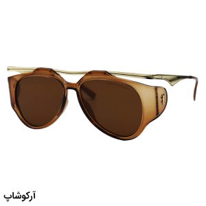 عکس از عینک آفتابی فانتزی YSL با فریم خلبانی شکل، رنگ عسلی و طلایی، بغل دار و لنز قهوه‌ای تیره مدل 8043