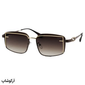 عکس از عینک آفتابی زنانه فندی با فریم رنگ قهوه‌ای و طلایی، مستطیلی شکل و لنز قهوه‌ای هایلایت مدل 2484