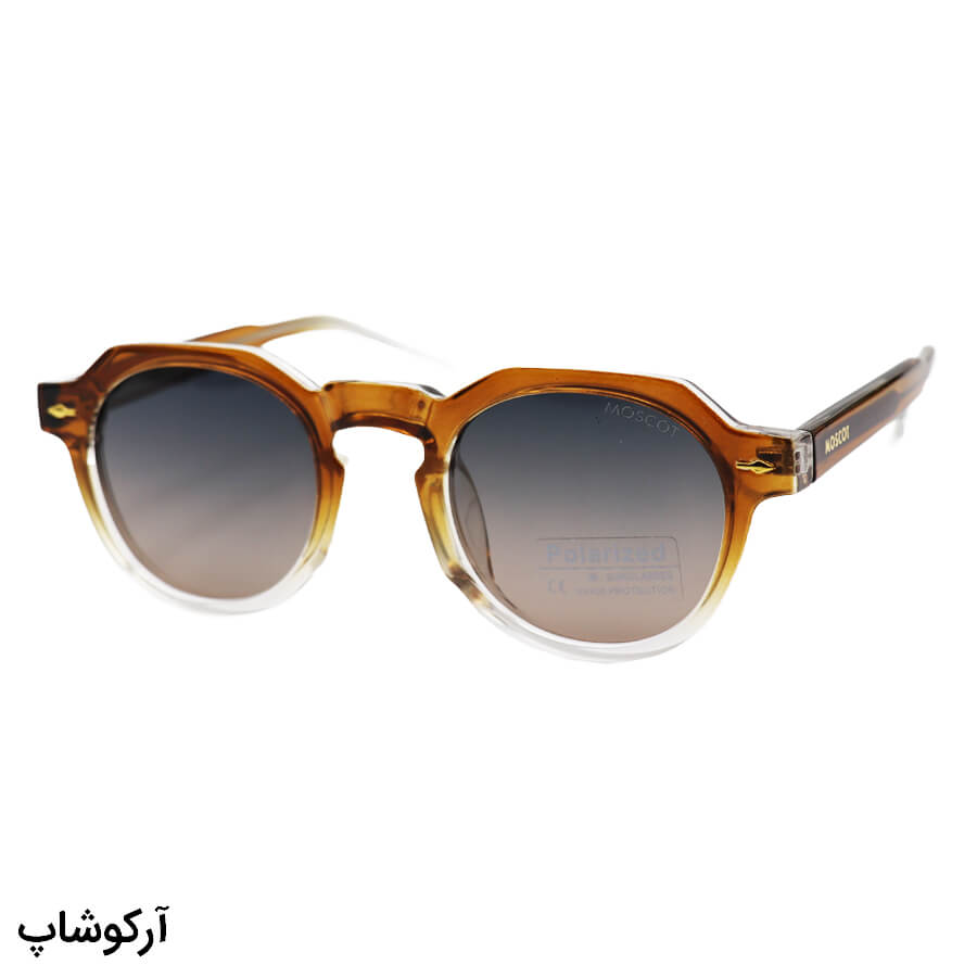 Brown-Round-Frame-And-Brown-Handle-And-Brown-Dark-Highlighted-Polorized-Uv-Protection-Lens-Moscot-Sunglasses-Model-P1209-Br-1 عکس از عینک آفتابی پلاریزه موسکات با فریم گرد، رنگ قهوهای، دسته سیمدار و لنز دو رنگ و هایلایت مدل p1209