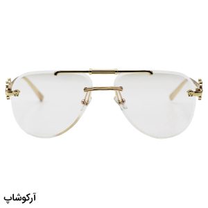 عکس از عینک زنانه فریملس Versace با فریم شکل خلبانی، رنگ طلایی و لنز بی‌رنگ و شفاف و بلوکات مدل 3096