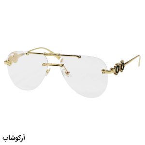 عکس از عینک زنانه فریملس Versace با فریم شکل خلبانی، رنگ طلایی و لنز بی‌رنگ و شفاف و بلوکات مدل 3096