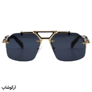 عکس از عینک آفتابی میباخ فریملس، با فریم طلایی، شکل چندضلعی، دسته مشکی و لنز دودی تیره مدل ZS98212
