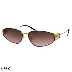 عکس از عینک آفتابی زنانه Balenciaga با فریم بیضی شکل، رنگ طلایی و لنز قهوه‌ای سایه روشن مدل 2563