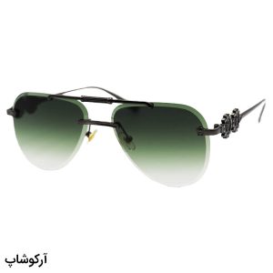 عکس از عینک آفتابی زنانه فریملس Versace با فریم خلبانی، رنگ نوک مدادی و لنز سبز سایه روشن مدل 3096