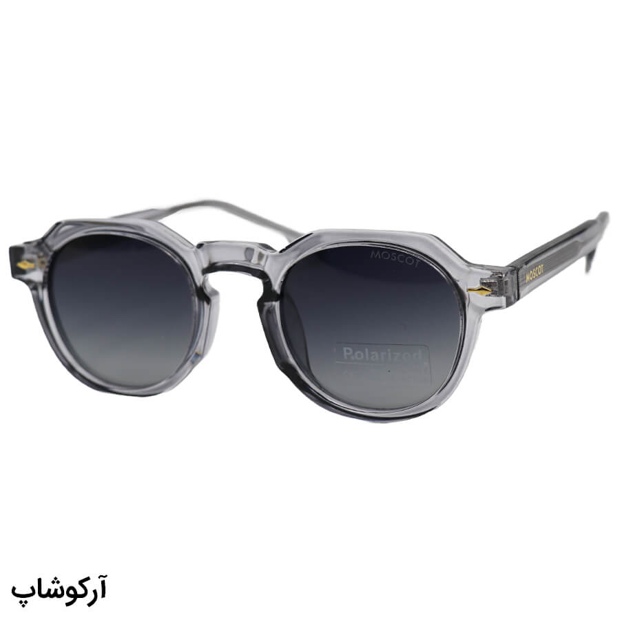 Gray-Round-Frame-And-Gray-Handle-And-Dark-Highlighted-Polorized-Uv-Protection-Lens-Moscot-Sunglasses-Model-P1209-Ts-1 عکس از عینک آفتابی پلاریزه moscot با فریم گرد، رنگ طوسی، دسته سیم دار و لنز دودی سایه روشن مدل p1209