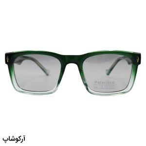 عکس از عینک آفتابی پلاریزه موسکات با فریم رنگ سبز، شکل مستطیلی، دسته سیم‌دار و لنز دودی تیره مدل P1213
