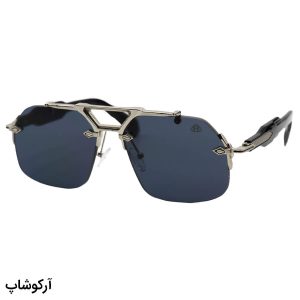 عکس از عینک آفتابی میباخ فریملس، با فریم نقره‌ای، شکل چندضلعی، دسته مشکی و لنز دودی تیره مدل ZS98212