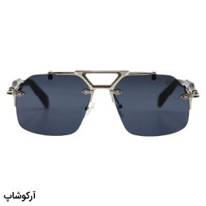 عکس از عینک آفتابی میباخ فریملس، با فریم نقره‌ای، شکل چندضلعی، دسته مشکی و لنز دودی تیره مدل ZS98212