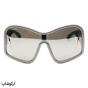 عکس از عینک آفتابی فانتزی LOEWE با فریم رنگ نقره‌ای، اور سایز، دسته پهن و لنز آینه‌ای و رنگ نقره‌ای مدل 5000