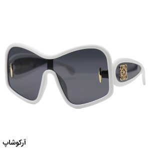 عکس از عینک آفتابی فانتزی لووه با فریم رنگ سفید، اور سایز، دسته پهن و عدسی رنگ دودی مدل 5000
