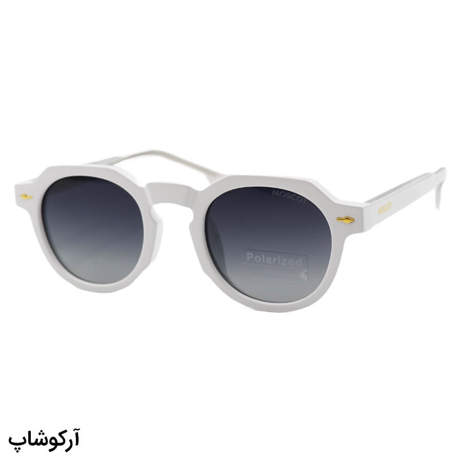 White-Round-Frame-And-White-Handle-And-Dark-Highlighted-Polorized-Uv-Protection-Lens-Moscot-Sunglasses-Model-P1209-Wh-1 عکس از عینک آفتابی پلاریزه moscot با فریم گرد، رنگ سفید، دسته سیمدار و لنز دودی سایه روشن مدل p1209