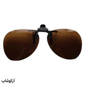 عکس از کاور گیره دار لنز عینک طبی با رنگ قهوه‌ای، پلاریزه و شکل خلبانی و گیره فلزی مدل 992913
