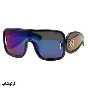 عکس از عینک آفتابی فانتزی لووه با فریم شکل مربعی، اور سایز، رنگ مشکی و لنز آینه‌ای و رنگ آبی مدل 4000