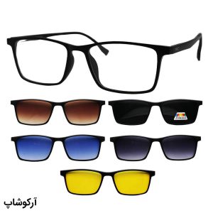 عکس از عینک طبی 5 کاوره با فریم رنگ مشکی مات، مستطیلی شکل، از جنس کائوچو و دسته فنری مدل 12204