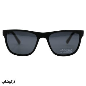عکس از عینک آفتابی OGA MOREL با فریم مستطیلی، بیس‌دار، رنگ مشکی مات، دسته مشکی و نقره‌ای، لولا فنردار و لنز دودی و پلاریزه مدل P78027