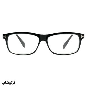 عکس از عینک مطالعه نزدیک بین با فریم مستطیلی، رنگ مشکی و لنز شیشه‌ای (سنگ) و لولای فنردار مدل 12835