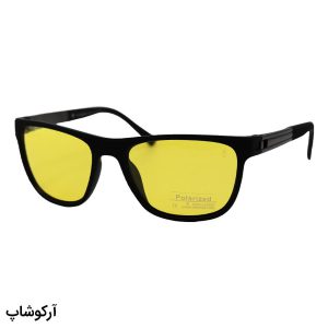 عکس از عینک شب اوگا مورل با فریم مستطیلی، بیس‌دار، رنگ مشکی مات، دسته مشکی، لولا فنردار و لنز زرد و پلاریزه مدل P78027
