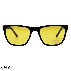 عکس از عینک شب اوگا مورل با فریم مستطیلی، بیس‌دار، رنگ مشکی مات، دسته مشکی، لولا فنردار و لنز زرد و پلاریزه مدل P78027