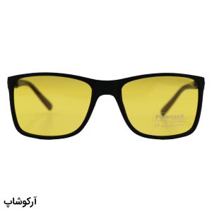 عکس از عینک دید در شب دیزل با فریم مستطیلی، رنگ مشکی مات، دسته چوبی و لنز پلاریزه و رنگ زرد مدل P5301