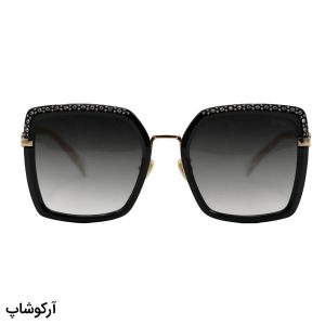 عکس از عینک آفتابی زنانه prsr با فریم مربعی شکل، نگین دار، رنگ مشکی، دسته طلایی و لنز دودی هایلایت مدل ps1011