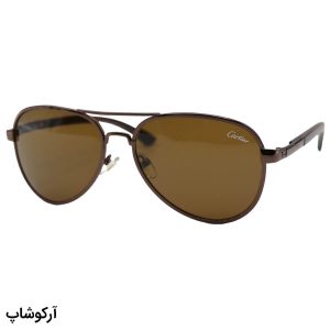عکس از عینک آفتابی CARTIER با فریم خلبانی، رنگ مسی، دسته چوبی و رنگ قهوه‌ای، لنز قهوه‌ای تیره و از جنس سنگ (آنتی رفلکس) مدل 125