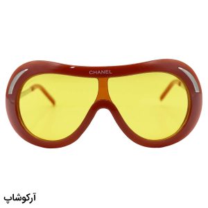 عکس از عینک دید در شب زنانه فانتزی Chanel با فریم قهوه‌ای، شکل بیضی، بیس‌دار و لنز زرد رنگ مدل 8201