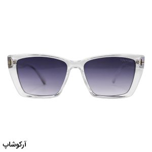عکس از عینک آفتابی زنانه TOM FORD با فریم بی‌رنگ و شفاف، شکل چشم گربه‌ای و لنز دودی سایه روشن مدل 0920