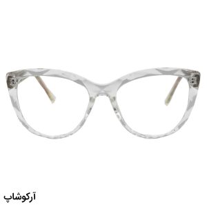 عکس از عینک طبی زنانه سواروفسکی با فریم چشم گربه‌ای، بی‌رنگ و شفاف، دسته سیم دار و لولا فنری مدل 8090