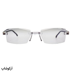 عکس از عینک طبی دور بین فریم لس، دسته مشکی، لنز بلوکات و شکل مستطیلی مدل DBA301