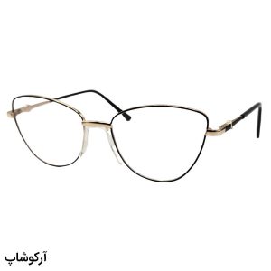 عکس از عینک طبی زنانه با فریم شکل چشم گربه‌ای، رنگ طلایی و مشکی و دسته فنردار بولگاری مدل 0701