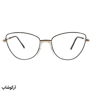 عکس از عینک طبی زنانه با فریم شکل چشم گربه‌ای، رنگ طلایی و مشکی و دسته فنردار بولگاری مدل 0701