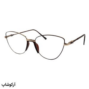 عکس از عینک طبی زنانه با فریم شکل چشم گربه‌ای، رنگ طلایی و قهوه‌ای و دسته فنردار BVLGARI مدل 0701