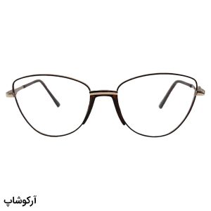 عکس از عینک طبی زنانه با فریم شکل چشم گربه‌ای، رنگ طلایی و قهوه‌ای و دسته فنردار BVLGARI مدل 0701