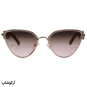 عکس از عینک آفتابی زنانه لووه با فریم چشم ‌گربه‌ای، رنگ طلایی، دسته قهوه‌ای و لنز قهوه‌ای سایه روشن مدل 5G96