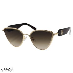 عکس از عینک آفتابی زنانه LOEWE با فریم چشم ‌گربه‌ای، رنگ طلایی، دسته قهوه‌ای و لنز قهوه‌ای سایه روشن مدل 5G96