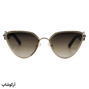 عکس از عینک آفتابی زنانه LOEWE با فریم چشم ‌گربه‌ای، رنگ طلایی، دسته قهوه‌ای و لنز قهوه‌ای سایه روشن مدل 5G96