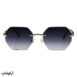 عکس از عینک آفتابی کارتیه با فریم چندضلعی، طرح فریملس، دسته سیم‌دار، رنگ مشکی و لنز بنفش هایلایت مدل 5G142
