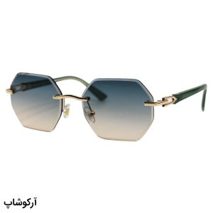 عکس از عینک آفتابی Cartier با فریم چندضلعی، طرح فریملس، دسته سیم‌دار، رنگ سبز و لنز دو رنگ و گرادینت مدل 5G142