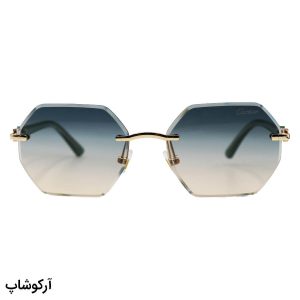 عکس از عینک آفتابی Cartier با فریم چندضلعی، طرح فریملس، دسته سیم‌دار، رنگ سبز و لنز دو رنگ و گرادینت مدل 5G142