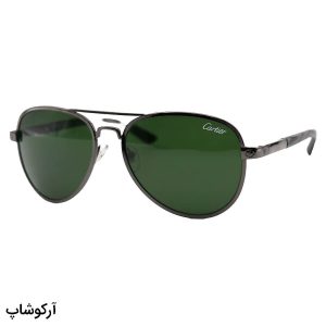 عکس از عینک آفتابی Cartier با فریم خلبانی، رنگ نوک مدادی، دسته چوبی و رنگ طوسی، لنز شیشه‌ای (سنگ) و رنگ سبز تیره مدل T8200589B