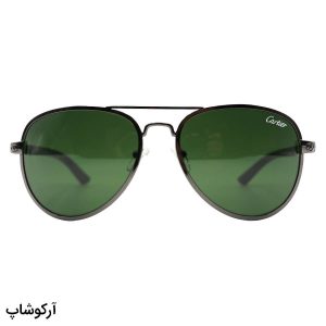 عکس از عینک آفتابی Cartier با فریم خلبانی، رنگ نوک مدادی، دسته چوبی و رنگ طوسی، لنز شیشه‌ای (سنگ) و رنگ سبز تیره مدل T8200589B