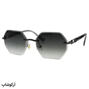 عکس از عینک آفتابی Cartier با فریم چندضلعی، طرح فریملس، دسته سیم‌دار و لنز سبز سایه روشن مدل 5G142