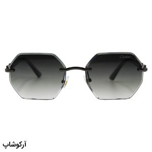 عکس از عینک آفتابی Cartier با فریم چندضلعی، طرح فریملس، دسته سیم‌دار و لنز سبز سایه روشن مدل 5G142