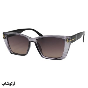 عکس از عینک آفتابی زنانه تام فورد با فریم طوسی، شکل چشم گربه‌ای، دسته مشکی و لنز قهوه‌ای هایلایت مدل 0920
