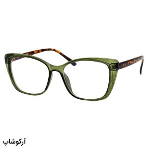 عکس از عینک طبی زنانه با فریم گربه‌ای، جنس کائوچو، رنگ سبز، دسته هاوانا، لنز بلوکات و قابل تعویض مدل 28016
